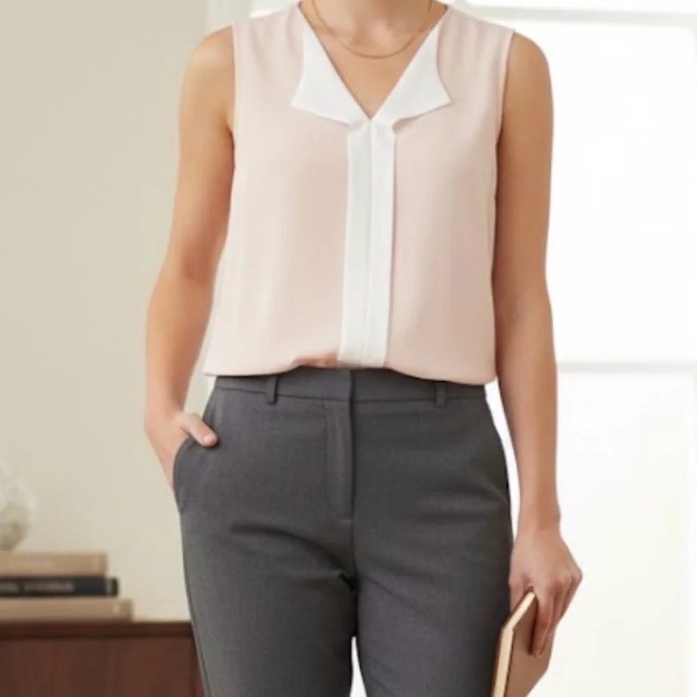 TOP of My Michelle Pink Sleeveless Asymmetrical Blouse with Peter Pan Collar